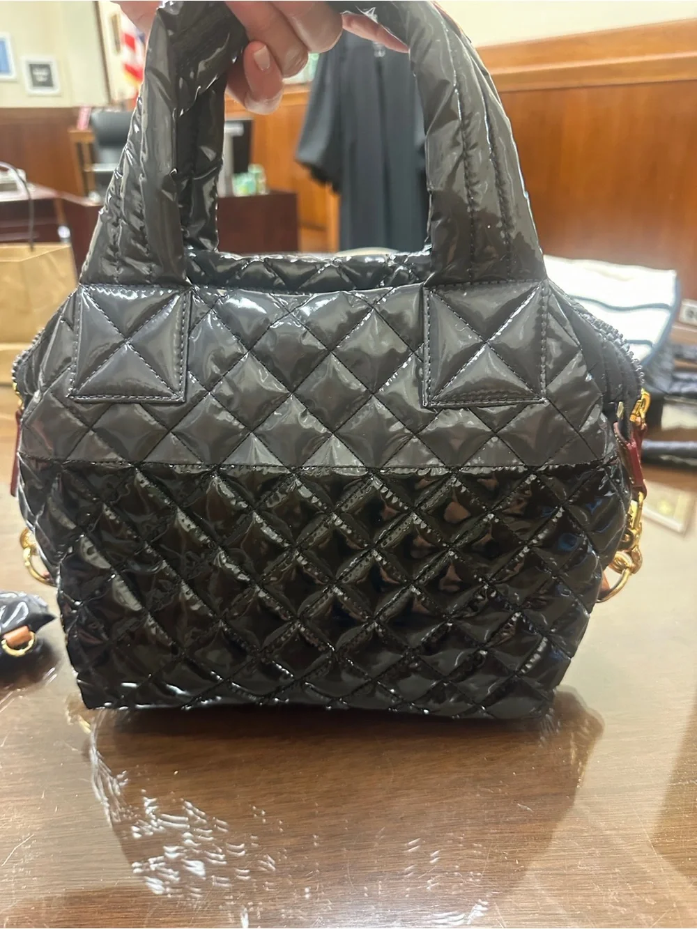MZ Wallace Quilted Patent Top-Handle Satchel - Black